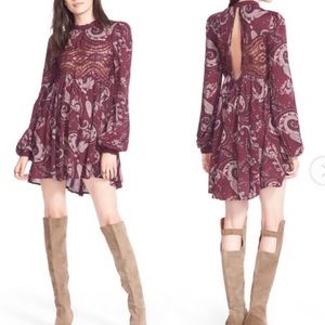 Free People Sweet Thing Tunic Dress in Burgundy M